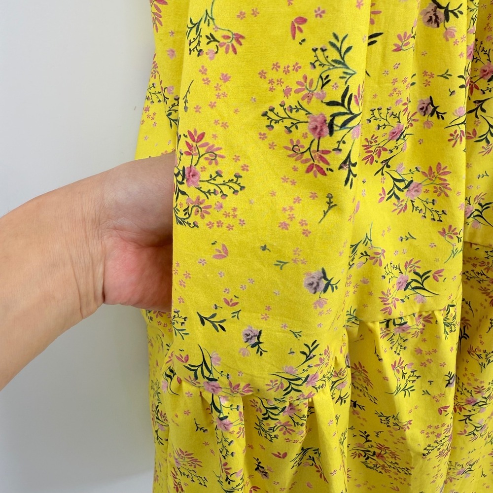 English Factory Floral Mini Dress Yellow Smocked Ruffle Sleeve Tiered M Babydoll - Picture 8 of 10